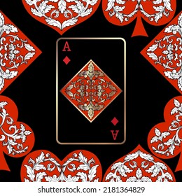 Seamless patterns. Vector suits for playing cards. Fashionable design for fabric, wallpaper, textile and decor, and back cover design for playing cards.