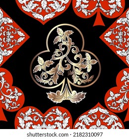 Seamless patterns. Vector suits for playing cards. Fashionable design for fabric, wallpaper, textile and decor, and back cover design for playing cards.
