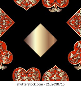 Seamless patterns. Vector suits for playing cards. Fashionable design for fabric, wallpaper, textile and decor, and back cover design for playing cards.
