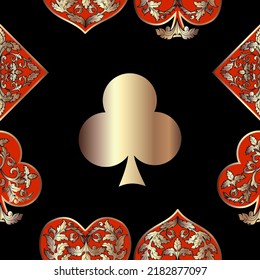 Seamless patterns. Vector suits for playing cards. Fashionable design for fabric, wallpaper, textile and decor, and back cover design for playing cards.
