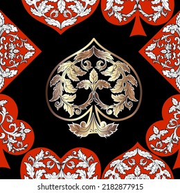 Seamless patterns. Vector suits for playing cards. Fashionable design for fabric, wallpaper, textile and decor, and back cover design for playing cards.
