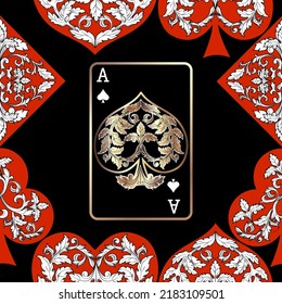 Seamless patterns. Vector suits for playing cards. Fashionable design for fabric, wallpaper, textile and decor, and back cover design for playing cards.
