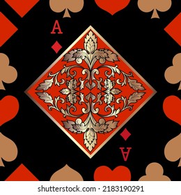 Seamless patterns. Vector suits for playing cards. Fashionable design for fabric, wallpaper, textile and decor, and back cover design for playing cards.

