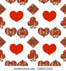 Seamless patterns. Vector suits for playing cards. Fashionable design for fabric, wallpaper, textile and decor, and back cover design for playing cards.

