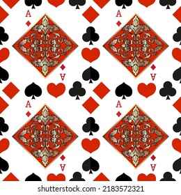 Seamless patterns. Vector suits for playing cards. Fashionable design for fabric, wallpaper, textile and decor, and back cover design for playing cards.
