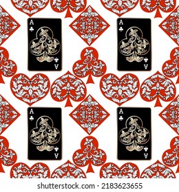 Seamless patterns. Vector suits for playing cards. Fashionable design for fabric, wallpaper, textile and decor, and back cover design for playing cards.
