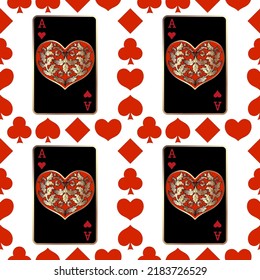 Seamless patterns. Vector suits for playing cards. Fashionable design for fabric, wallpaper, textile and decor, and back cover design for playing cards.
