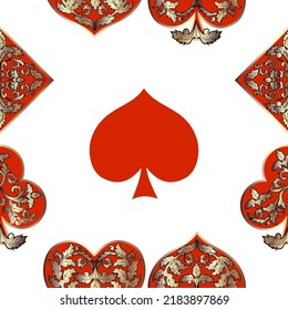 Seamless patterns. Vector suits for playing cards. Fashionable design for fabric, wallpaper, textile and decor, and back cover design for playing cards.
