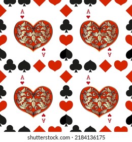 Seamless patterns. Vector suits for playing cards. Fashionable design for fabric, wallpaper, textile and decor, and back cover design for playing cards.
