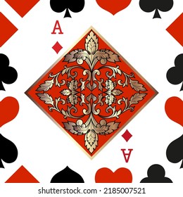Seamless patterns. Vector suits for playing cards. Fashionable design for fabric, wallpaper, textile and decor, and back cover design for playing cards.
