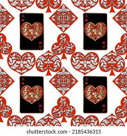 Seamless patterns. Vector suits for playing cards. Fashionable design for fabric, wallpaper, textile and decor, and back cover design for playing cards.

