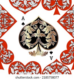 Seamless patterns. Vector suits for playing cards. Fashionable design for fabric, wallpaper, textile and decor, and back cover design for playing cards.

