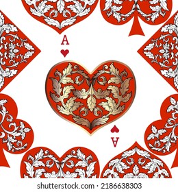 Seamless patterns. Vector suits for playing cards. Fashionable design for fabric, wallpaper, textile and decor, and back cover design for playing cards.
