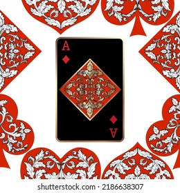 Seamless patterns. Vector suits for playing cards. Fashionable design for fabric, wallpaper, textile and decor, and back cover design for playing cards.
