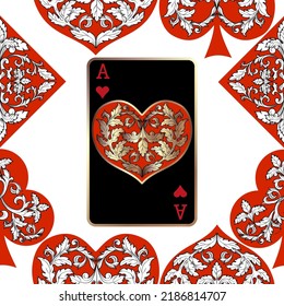 Seamless patterns. Vector suits for playing cards. Fashionable design for fabric, wallpaper, textile and decor, and back cover design for playing cards.
