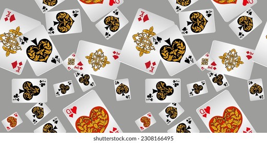 Seamless patterns. Vector suits for playing cards. Fashionable design for fabric, wallpaper, textile and decor, and back cover design for playing cards.
