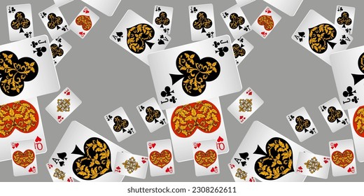 Seamless patterns. Vector suits for playing cards. Fashionable design for fabric, wallpaper, textile and decor, and back cover design for playing cards.
