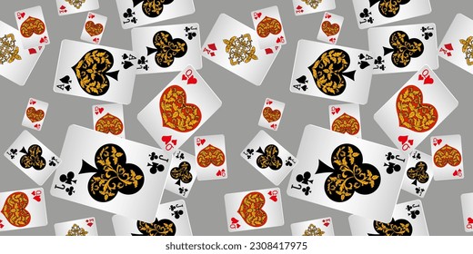 Seamless patterns. Vector suits for playing cards. Fashionable design for fabric, wallpaper, textile and decor, and back cover design for playing cards.
