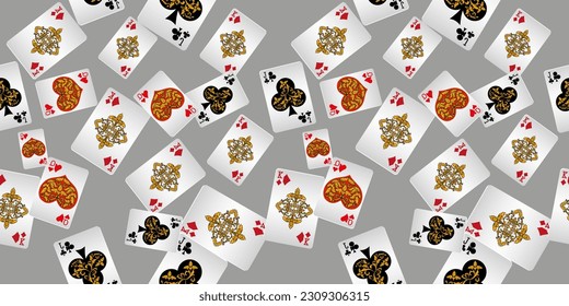 Seamless patterns. Vector suits for playing cards. Fashionable design for fabric, wallpaper, textile and decor, and back cover design for playing cards.
