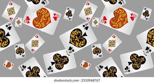 Seamless patterns. Vector suits for playing cards. Fashionable design for fabric, wallpaper, textile and decor, and back cover design for playing cards.
