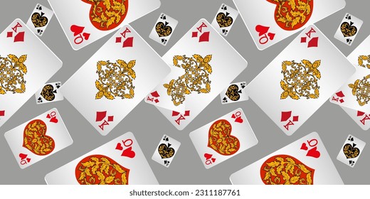 Seamless patterns. Vector suits for playing cards. Fashionable design for fabric, wallpaper, textile and decor, and back cover design for playing cards.
