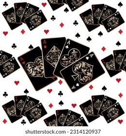 Seamless patterns. Vector suits for playing cards. Fashionable design for fabric, wallpaper, textile and decor, and back cover design for playing cards.
