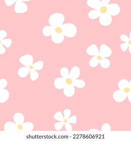 Seamless patterns with vintage groovy daisy flowers. Retro floral vector background surface design, textile, stationery, wrapping paper, covers. 60s, 70s, 80s style