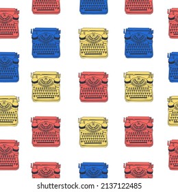 Seamless patterns with vintage hand drawn typewriters, vector illustration inspire writers, screenwriters, blogers