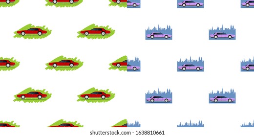 Seamless patterns without a mask. Passenger European retro car hatchback
