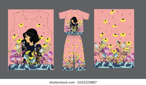 Padrões sem costura para moda feminina, modelos de pijama vetorial