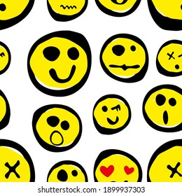 Patrones sin foco con emojis lindos amarillos.