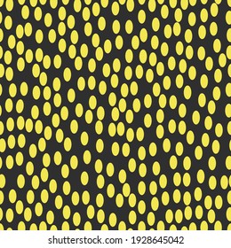 Seamless patterns with yellow dots with polka dots on a dark gray background for fashion prints, textiles, bed linen, wrapping paper. Vector illustration.