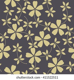 Seamless patterns with yellow flowers and leaves on purple background can be used for wallpaper, cards, web pages, textile, kids clothing, linen, tile and more creative designs.