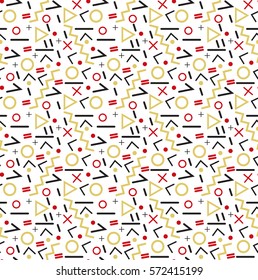 Seamless patterns in yellow and red colors with geometric elements. Pattern hipster style. Patterna suitable for posters, postcards, fabric or wrapping paper - stock vector