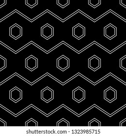 Seamless pattern.Shapes background.Geometric wallpaper.Polygonal, linear motif. Geometrical backdrop. Hexagons, zigzag lines ornament. Digital paper, textile print, abstract. Vector