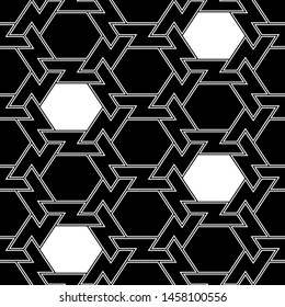 Seamless pattern.Shapes wallpaper. Hexagons, figures ornament. Polygonal motif. Geometrical backdrop. Digital paper, textile print, abstract.Geometric background. Vector.
