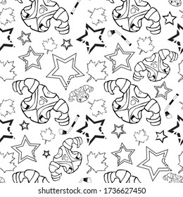Seamless pattern.Shoulder pads, sticks, stars,maple leaf on a white background. Vector illustration. Endless repeating texture for banners, fabric, greetings, packaging, printing on paper, wallpaper.
