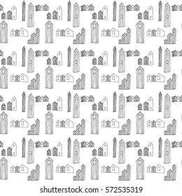 Seamless  pattern.Simple houses in the Scandinavian style.