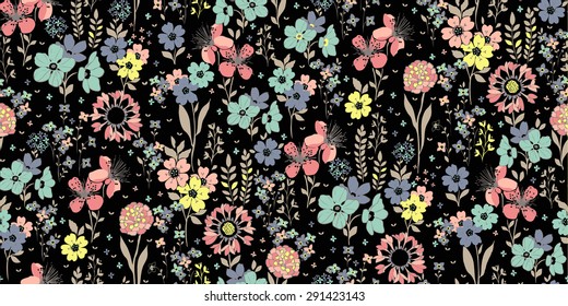 Patrón sin soldadura,flores de dibujo,motivos florales,vectores elegantes,impresión y patrón