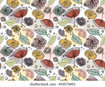  Seamless pattern,sketch flowers,floral pattern,chic vectors,print and pattern