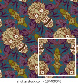 Seamless pattern,skull Abstract swirls, ornamental, flow from one to another.