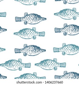 seamless pattern,tropical fish, hand drawing, vector