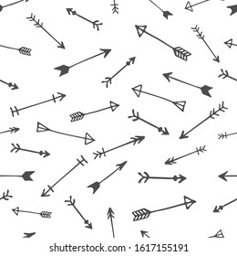 Seamless pattern.Valentines day. Love, line icons - arrows background. White colored wallpaper for february 14 celebration and wedding. Print on paper. Scandinavian style.