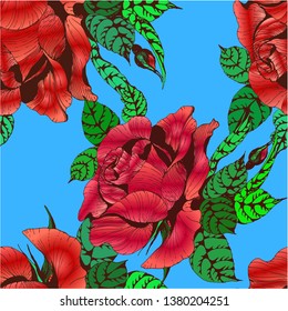 Seamless pattern.Vector. A branch of roses with leaves, flowers and buds. Use printed materials, signs, items, websites, maps. 