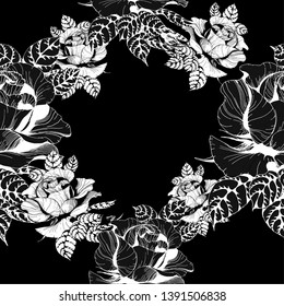Seamless pattern.Vector. A branch of roses with leaves, flowers and buds. Use printed materials, signs, items, websites, maps. 