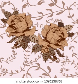 Seamless pattern.Vector. A branch of roses with leaves, flowers and buds. Use printed materials, signs, items, websites, maps. 