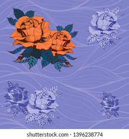 Seamless pattern.Vector. A branch of roses with leaves, flowers and buds. Use printed materials, signs, items, websites, maps. 