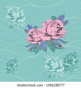 Seamless pattern.Vector. A branch of roses with leaves, flowers and buds. Use printed materials, signs, items, websites, maps. 