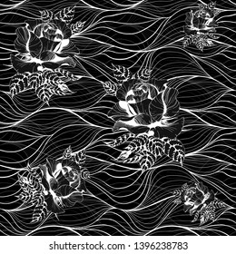 Seamless pattern.Vector. A branch of roses with leaves, flowers and buds. Use printed materials, signs, items, websites, maps. 