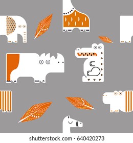 Seamless pattern.Vector illustration. Set of wild animals. flat design. 